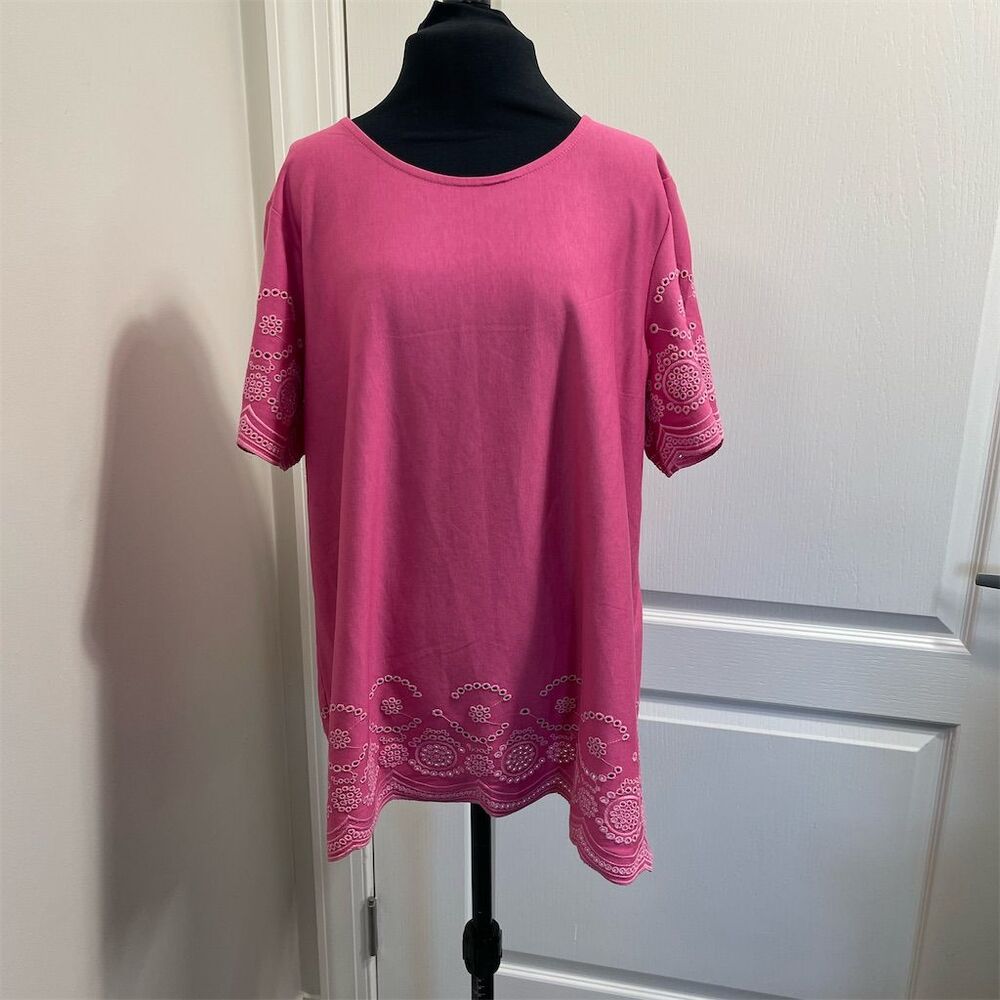 Payton Primrose Women's XL Pink Eyelet Blouse with Scalloped Edges sku240